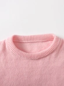 SHEIN Tween Girl 秋/冬休閒復古學院風粉色寬鬆針織長袖套頭衫與長褲兩件套，適合時尚街頭穿搭 - 粉色 - 查看 4