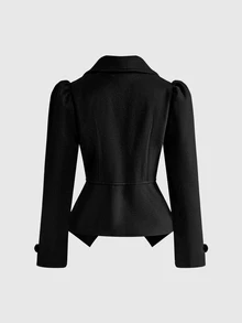 ROMWE Women's Regular Wool Coat With Lapel, Metal Buttons, Court Goth Style, Autumn/Winter Vintage - Black - View 2