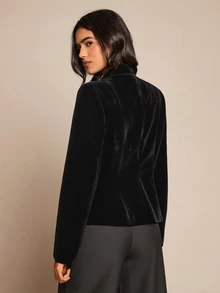 SHEIN Glamour Women's Casual Button Decor Velvet Jacket - Black - View 3