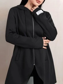 Veilorie Women's Solid Color Casual Versatile Daily Wear Hooded Sweatshirt - Black - View 4