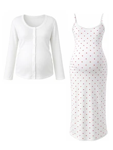 Moonlight&Mama Comfortable Soft 2-Piece Set, Jacket + Camisole Maxi Dress, Casual Maternity Sleepwear For Home And Outings - Multicolor - View 4
