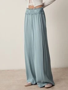 Willow Rêve Women's Lace Patchwork Casual Wide Leg Pants For Daily Wear - Light Wash - View 7
