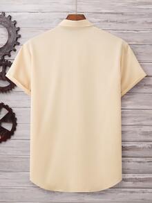 Manfinity Homme Men Button Up Curved Hem Shirt, Formal - Apricot - View 2