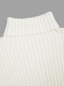 Sweetra Plus Size Women's Turtleneck Sweater, Long Sleeve Vertical Ribbed Knit Pullover, Slim Fit Stretch Solid Color Basic Fall Winter Top, Available In Whit - Multicolor - View 14