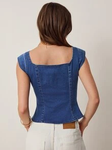 Willow Rêve Women's Embroidered Blue Denim Top - Blue - View 2