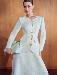 MOTF PREMIUM WOMEN'S TWEED 2 IN 1 DRESS, AUTUMN/WINTER - Beige - View 3