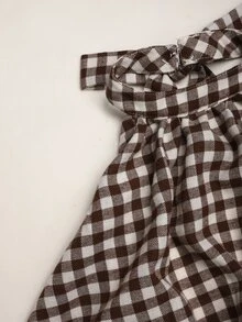 SHEIN Tween Girl Tween Girl Tween Girl Plaid Khaki Halter Tie Mini Dress - Khaki - View 5