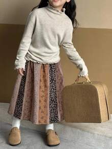 Dazy Kids Young Girl Sweet Holiday Floral Print Skirt - Brown - View 4