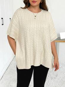 Shapeblank Women's Plus-Size Autumn/Winter Elegant Baggy, Casual, Loose, Pullover Sweater Grey Half-Length Sleeves, Outfits Birthday Vacation Evening Top Women - White - View 7