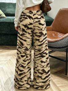 INAWLY Solva Women's Fashion Minimalist Zebra Print Lounge Sweatpants - Coffee Brown - View 2
