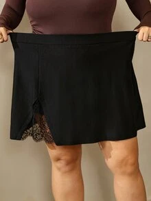 SHEIN CURVE+ Plus Size Women's Black Versatile A Line Mini Skirt, Party Elegant, Christmas - Black - View 4