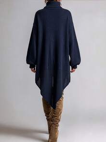 Wandoria Women's High Neck Knit Dress Everyday Casual - Navy Blue - View 2
