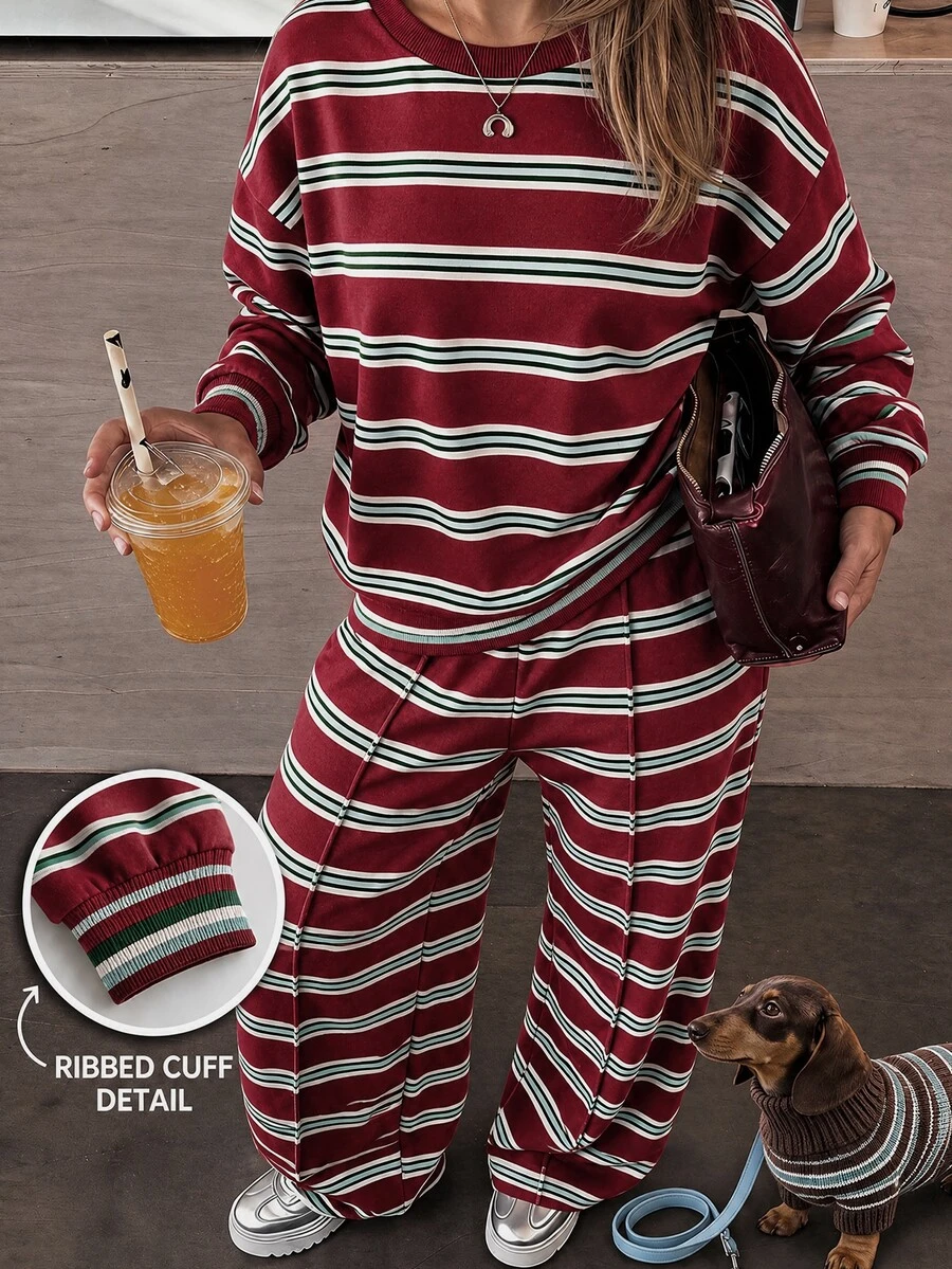 Teen Girls Crew Neck Sweatshirt & Straight Leg Sweatpants 2 Pieces Set - White - View 1