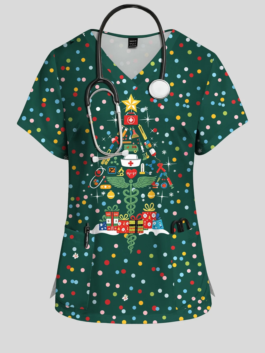 PopScrub Deep Green Colorful Dot Element Christmas Tree Print Women's ...