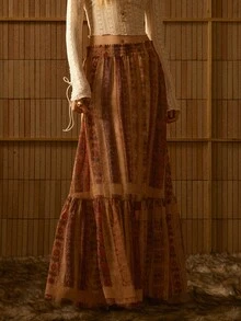 MOTF STUDIO WOMEN'S AUTUMN/WINTER OVERSIZED UMBRELLA HEM FULL PRINT LONG SKIRT - Multicolor - View 8