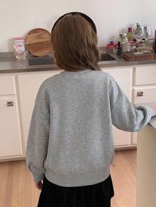 DAZY Tween Girl Letter Cartoon Pattern Casual Daily Long Sleeve Sweatshirt - Grey - View 2