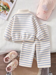 SHEIN 女童卡其棕豹紋保暖內裡兩件套，半拉鍊立領上衣 + 寬腿褲，加厚保暖內裡 - 彩色 - 查看 2