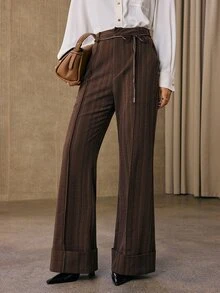 Anewsta Women's Solid Color Casual Daily Travel Suit Pants With Pockets - Brown - View 6