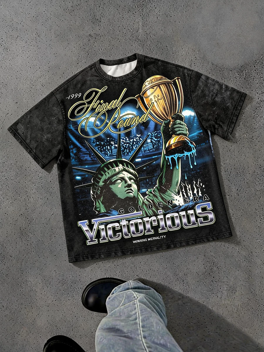 Manfinity ZONE917 Men's American New York Street Pattern Print Short Sleeve T-Shirt - Black - View 1