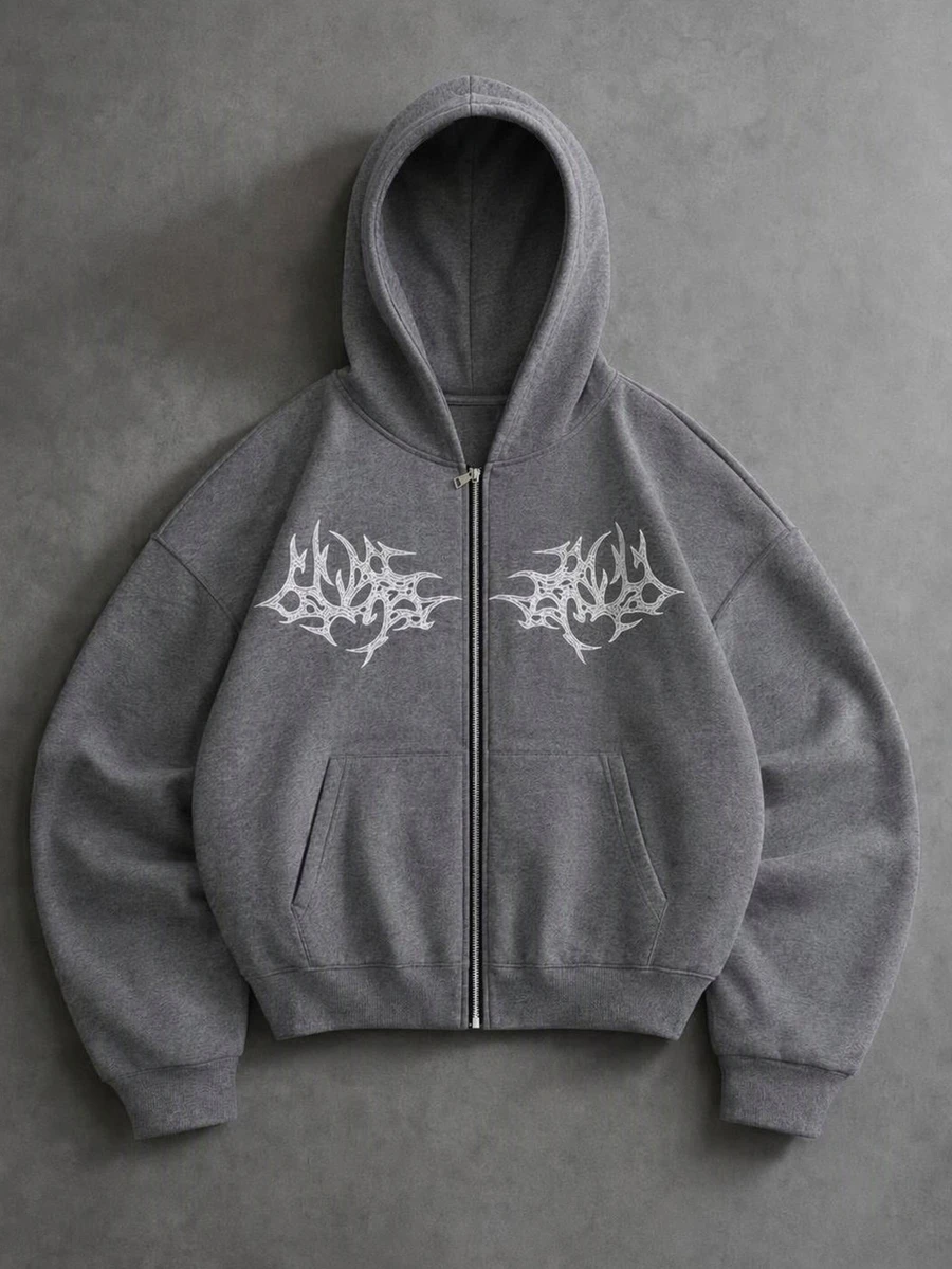 Manfinity Roghcode Men's Gothic Print Zip-Up Casual Hoodie for Sale ...