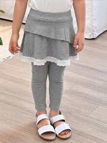 Dazy Kids 女童秋季網格拼接修身裙褲 - 灰色 - 查看 5
