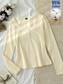 Tseoso 3-Pack Of Women's Solid Color Button Half-Front Long-Sleeved Casual T-Shirts - Multicolor - View 4