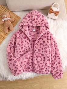 SHEIN 少女厚款蝴蝶結連帽拉鍊外套，保暖內裡，秋冬款 - 彩色 - 查看 5