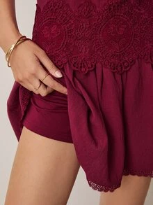 Willow Rêve Women's Embroidered Lace Halter Neck Black Mini Dress - Burgundy - View 7