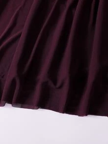 Tween Girl Mesh Patchwork Kids Pleated Fashion Party Dress - Burgundy - View 9