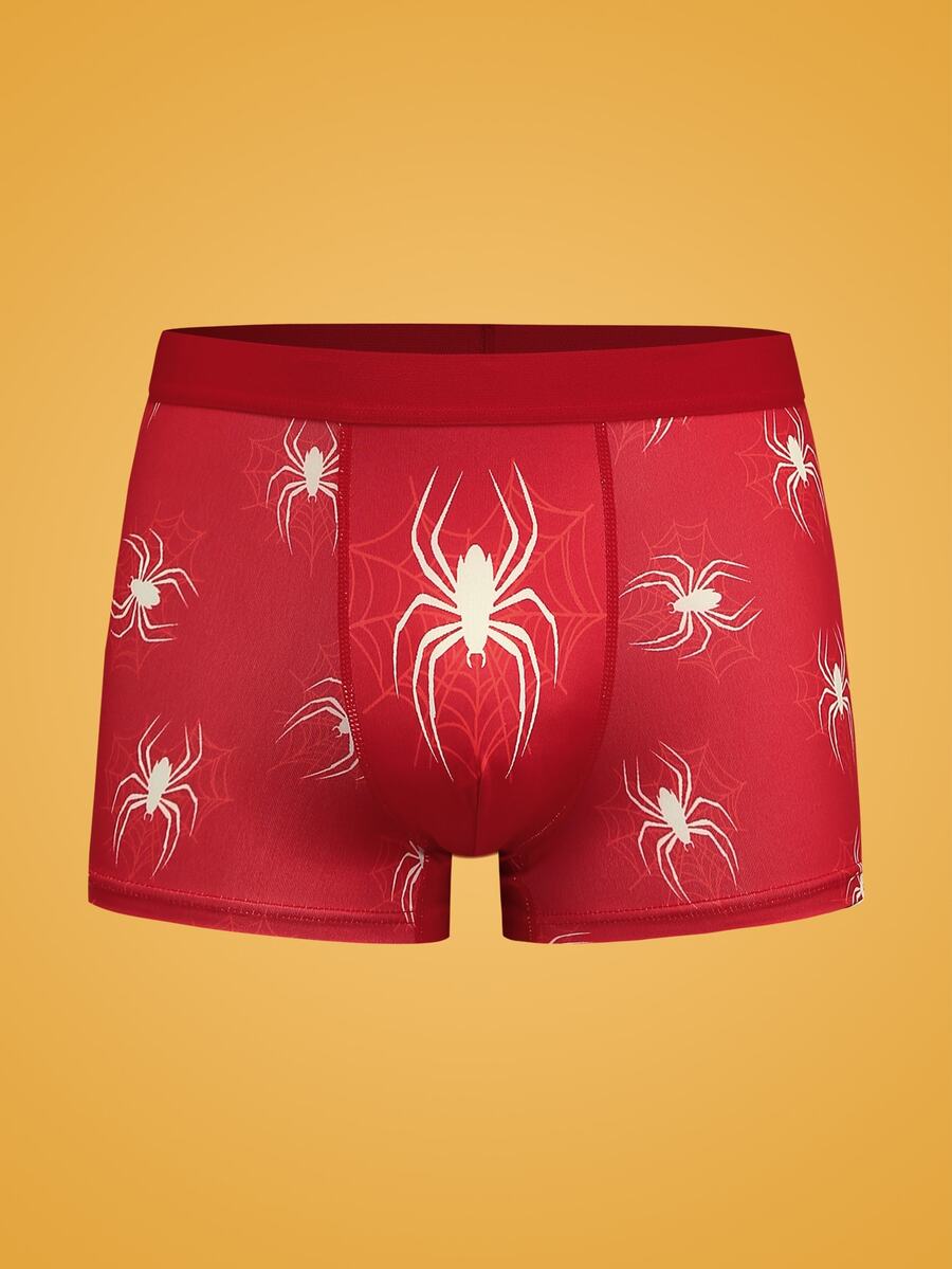 Notgurli Men's Spider Print Elastic Waist Casual Boxer Briefs - Red - View 1