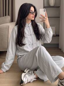 Solavon Women's Frog Button Long Sleeve Jacket And Pants 2 Pieces Set - Baby Blue - View 6