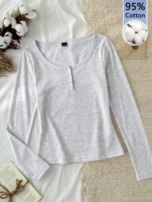 Tseoso 3-Pack Of Women's Solid Color Button Half-Front Long-Sleeved Casual T-Shirts - Multicolor - View 7
