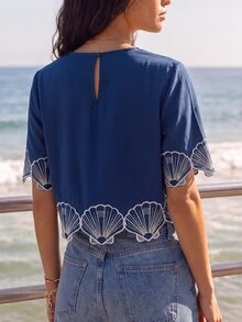 CAJUNI Women's Shell Pattern Casual Everyday Top - Blue - View 2