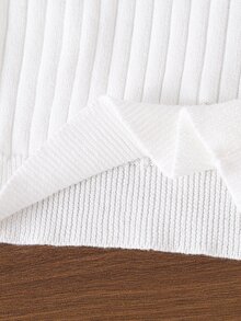 SHEIN Baby Girls Sweaters, Infant Toddler Pullover Ruffle Collar Knitted Long Sleeve Sweater, Suitable For Autumn/Winter, White/Cream Solid Color - Beige - View 7