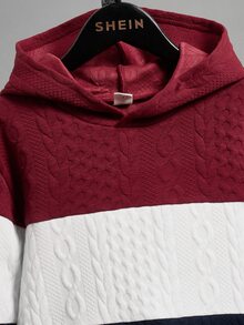 SHEIN 大童男孩對比色落肩長袖休閒衛衣，秋冬款 - 彩色 - 查看 3