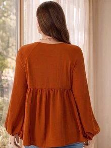 Rosumi Áo sơ mi nữ size lớn màu trơn phong cách thường ngày đa năng - màu nâu - Xem 2