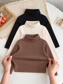 SHEIN Bộ 3 áo lót cổ cao co giãn thoải mái phong cách thường ngày cho bé gái, mùa thu - Nhiều màu - Xem 3
