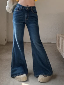 DAZY Women's Casual Distressed Korean Style Jeans Petite - Dark Wash - View 3