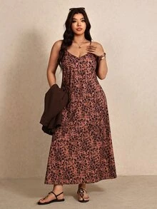 Elaquor Plus Size Leopard Print Cami Dress With Button-Up Jacket 2 Pieces Set - Multicolor - View 4