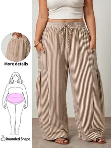Enliva Plus Size Women's Loose Drawstring Striped Casual Pants Apple,Rounded Body - Multicolor - View 3