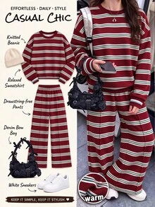 Teen Girls Crew Neck Sweatshirt & Straight Leg Sweatpants 2 Pieces Set - White - View 6
