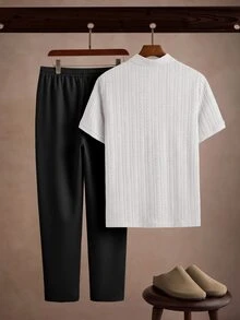 Core Aspect Men's Solid Color Short Sleeve Zipper Design Polo Shirt And Long Pants Casual Set - Multicolor - View 2
