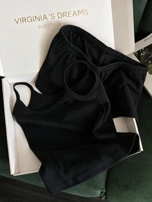 Franclia Women's Casual Vacation Solid Color Camisole Top And Shorts 2 Pieces Set - Black - View 5