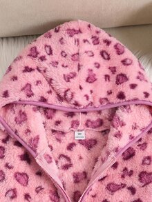 SHEIN 少女厚款蝴蝶結連帽拉鍊外套，保暖內裡，秋冬款 - 彩色 - 查看 3