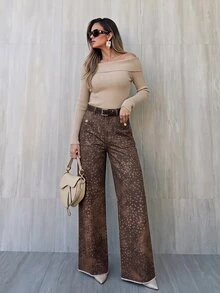 Selenza Plus Size Women's Pocket Design Wide Leg Loose Casual Denim Jeans - Mocha Brown - View 11