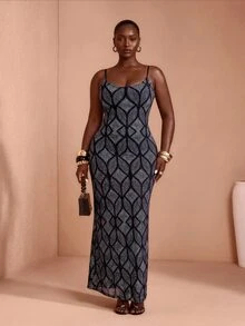JIAN LASALA All-Over Print Adjustable Strap Backless Sleeveless Summer Plus Size Dress Vacation Casual - Multicolor - View 4