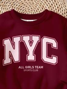 Baby Girl Letter Print Crew Neck Sweatshirt And Leggings 2 Pieces Set For Outings And School - Multicolor - View 4