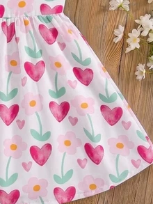 SHEIN Young Girl Bowknot Decor Floral Print Casual Summer Dress - Pink - View 7