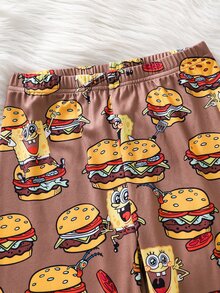 SpongeBob SquarePants | SHEIN GraphicGems 青少年男孩舒適卡通印花上衣與內搭褲居家休閒套裝 - 白色 - 查看 6