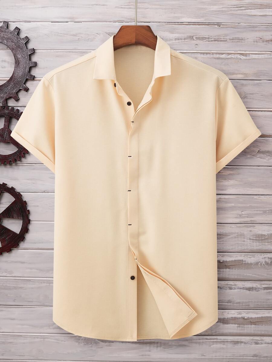 Manfinity Homme Men Button Up Curved Hem Shirt, Formal - Apricot - View 1